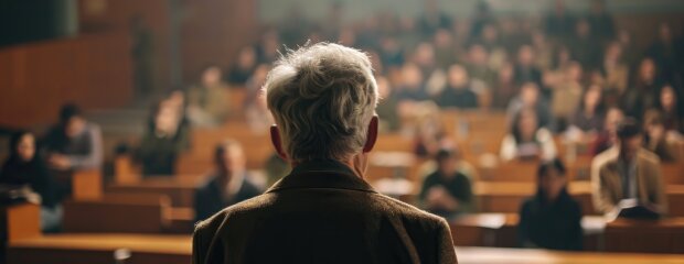 Dozent vor Hörsaal Dozent vor Hörsaal