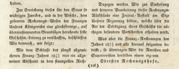 Allgemeine Verordnung die Errichtung und Bildung des obersten Rechnungshofes im Königreich Bayern betreffend vom 20.10.1812 - Auszug - 