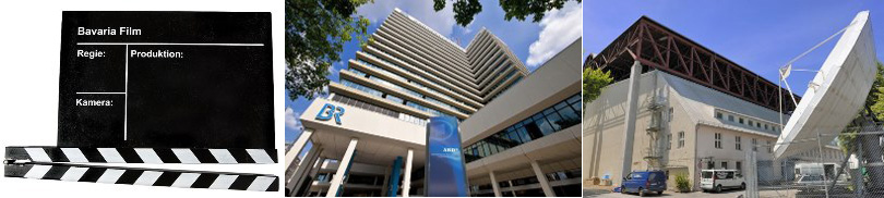 Filmklappe,BR-Hochhaus, Satellitenschüssel Filmklappe,BR-Hochhaus, Satellitenschüssel