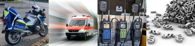 Polizeimotorrad; Rettungswagen Digitalfunkgeräte, Paragraphenlawine Polizeimotorrad; Rettungswagen Digitalfunkgeräte, Paragraphenlawine